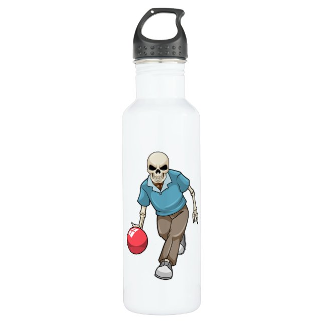 Skeleton at Bowling with Bowling ball 710 Ml Water Bottle (Front)