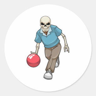 Skeleton at Bowling with Bowling ball Classic Round Sticker
