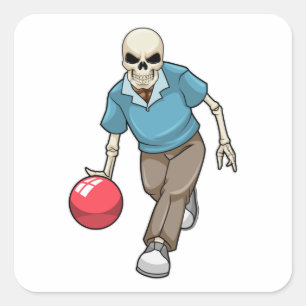 Skeleton at Bowling with Bowling ball Square Sticker