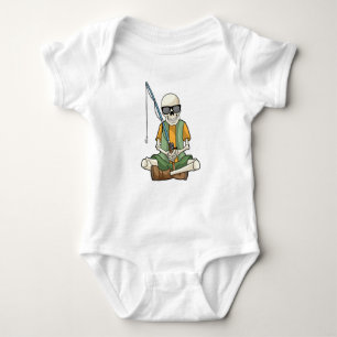 Skeleton at Fishing with Fishing rod Baby Bodysuit