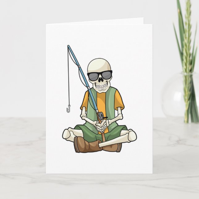 Skeleton at Fishing with Fishing rod Card (Front)
