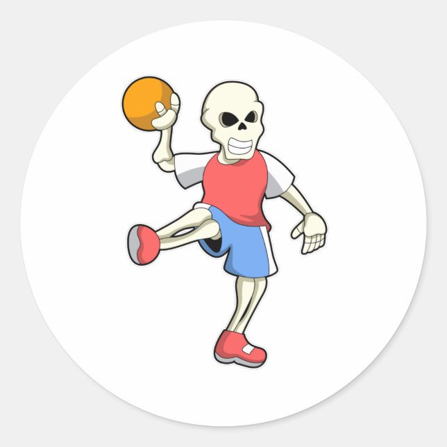 Skeleton at Handball player with Handball Classic Round Sticker (Front)