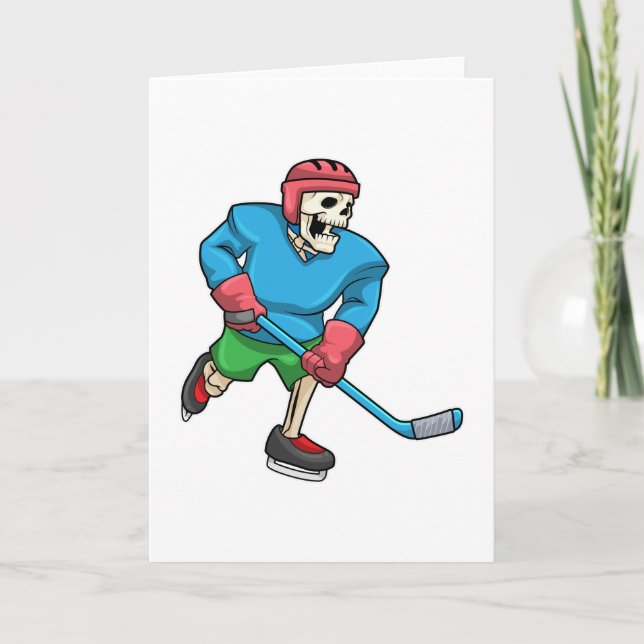 Skeleton at Ice hockey with Ice hockey stick Card (Front)