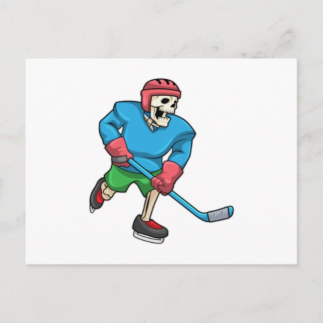 Skeleton at Ice hockey with Ice hockey stick Postcard (Front)