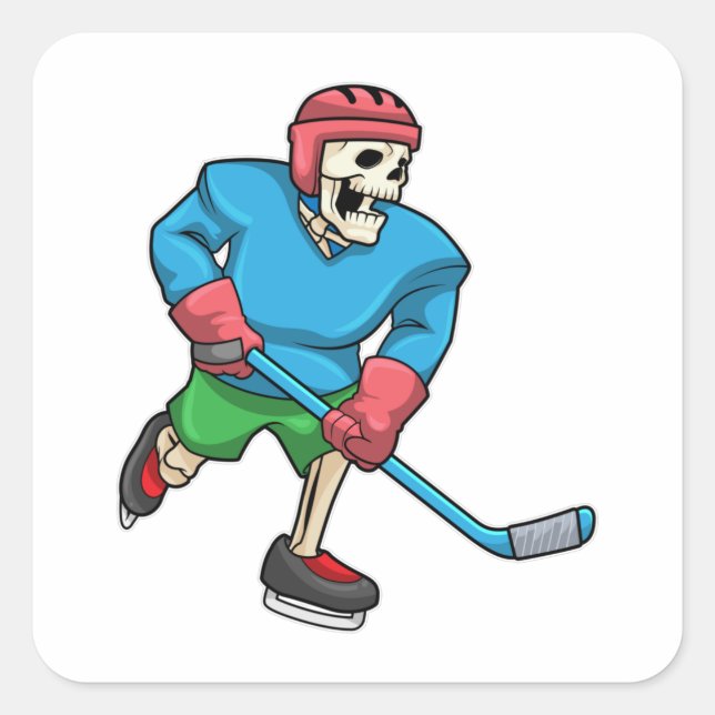 Skeleton at Ice hockey with Ice hockey stick Square Sticker (Front)