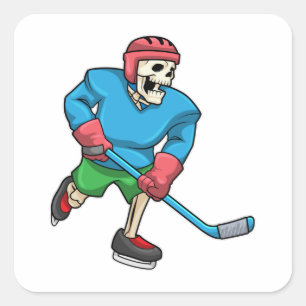 Skeleton at Ice hockey with Ice hockey stick Square Sticker