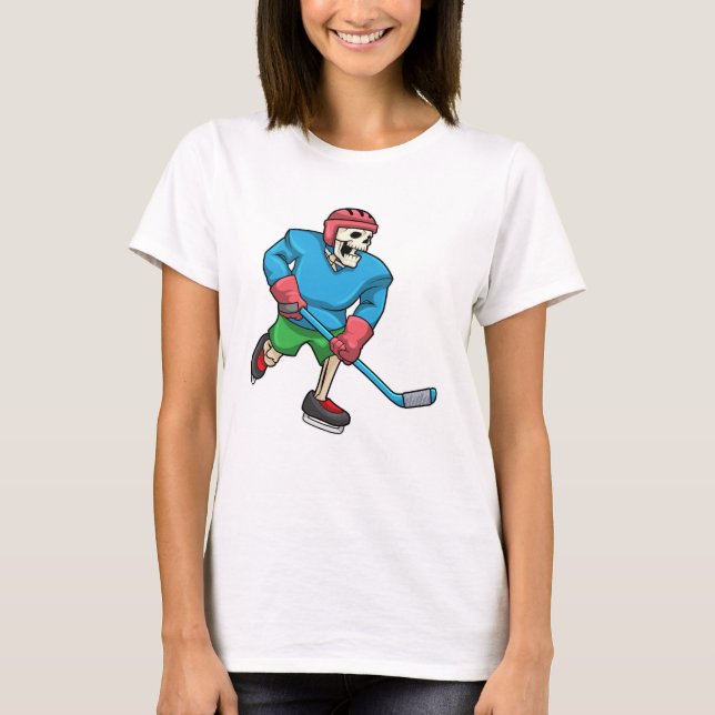 Skeleton at Ice hockey with Ice hockey stick T-Shirt (Front)