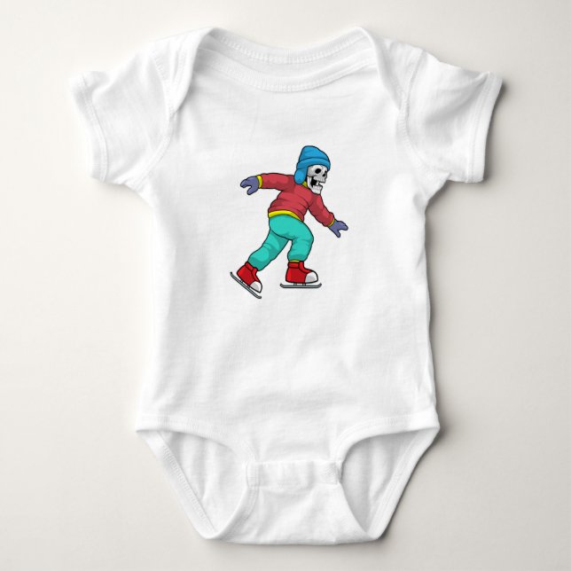 Skeleton at Ice skating with Ice skates Baby Bodysuit (Front)