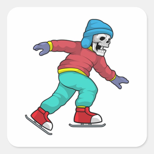Skeleton at Ice skating with Ice skates Square Sticker (Front)