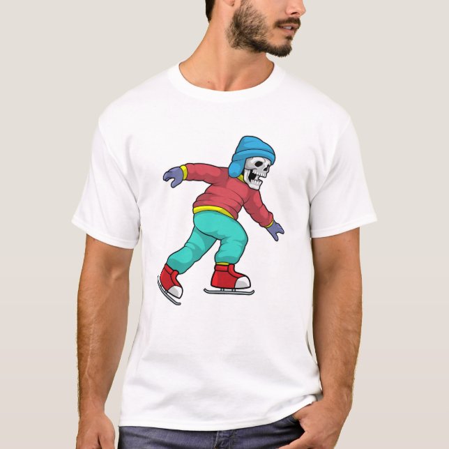 Skeleton at Ice skating with Ice skates T-Shirt (Front)