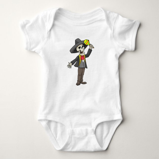 Skeleton at Music with Maracas Baby Bodysuit (Front)