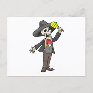 Skeleton at Music with Maracas Postcard