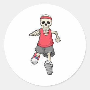 Skeleton at Running with Headband Classic Round Sticker