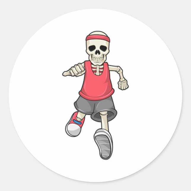 Skeleton at Running with Headband Classic Round Sticker (Front)