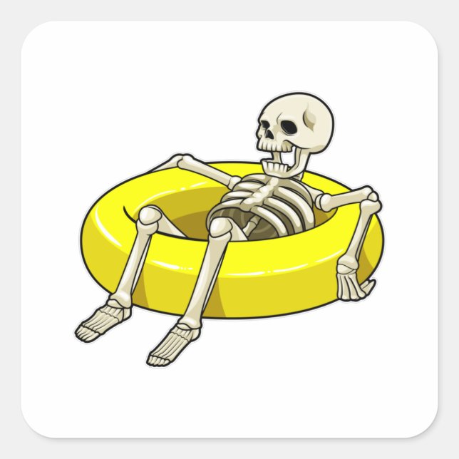 Skeleton at Swimming with Swim ring Square Sticker (Front)