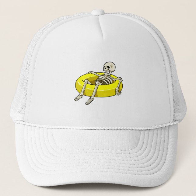 Skeleton at Swimming with Swim ring Trucker Hat (Front)