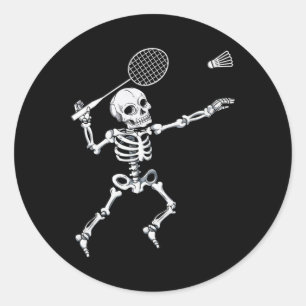Skeleton Badminton Shirt Halloween Smash Shuttle Classic Round Sticker