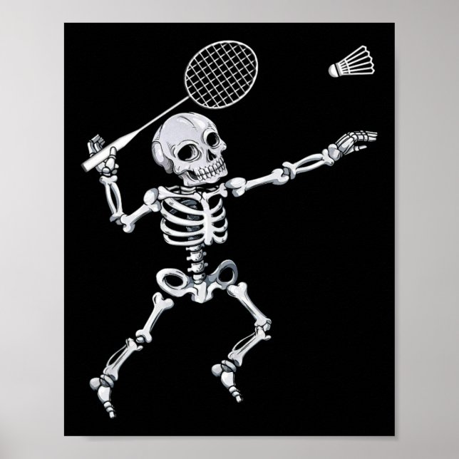 Skeleton Badminton Smash Shuttle Halloween  Poster (Front)