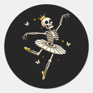 Skeleton Ballerina Ballet Dance Cute Halloween Cos Classic Round Sticker
