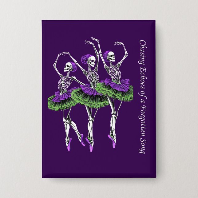 Skeleton Ballerina Button Purple Green Artistic (Front)