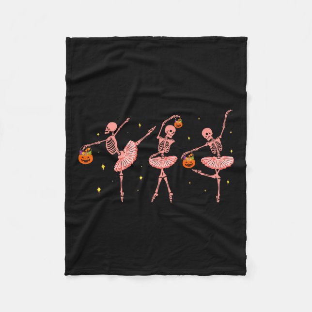 Skeleton Ballerina Halloween Jack O Lantern Dancer Fleece Blanket (Front)