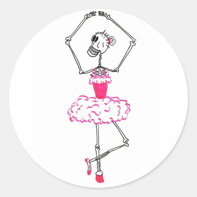 Skeleton Ballerina in Pink Tutu Ballet Dancer Classic Round Sticker (Front)