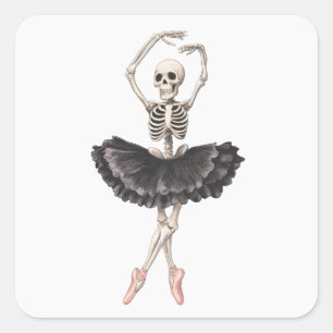 Skeleton Ballerina – Spooky Grace Meets Gothic Square Sticker
