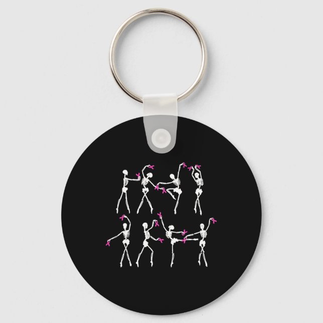 Skeleton Ballet Dance Pink Ribbon Breast Cancer Aw Key Ring (Front)