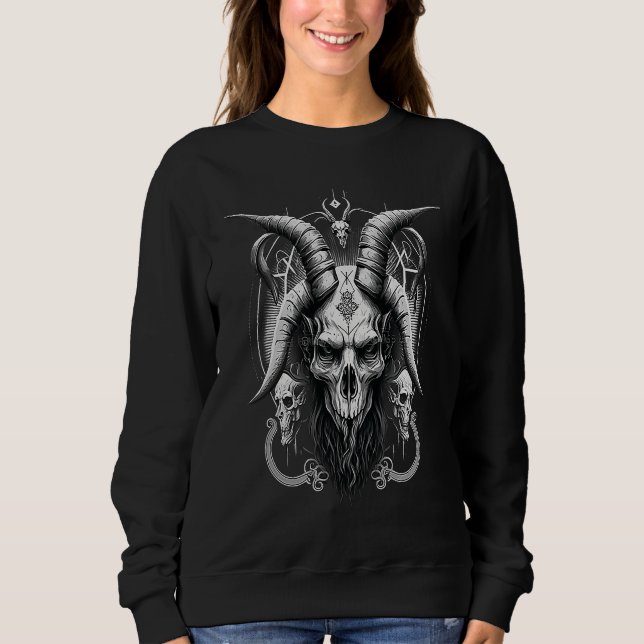 Skeleton Baphomet  Occult Gothic Demon Sweatshirt (Front)