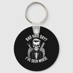 Skeleton Barber Halloween Funny Soky Hair Stylis Key Ring