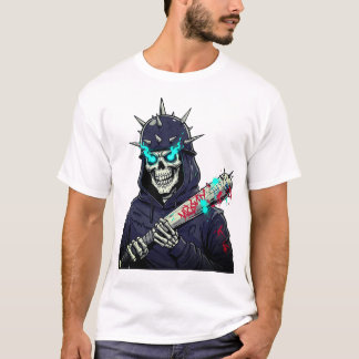 Skeleton Baseball Bat Art - Spooky Sports Print T-Shirt