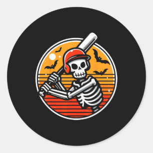 Skeleton Baseball Player Boys Kids Funny Halloween Classic Round Sticker