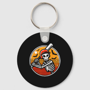 Skeleton Baseball Player Boys Kids Funny Halloween Key Ring