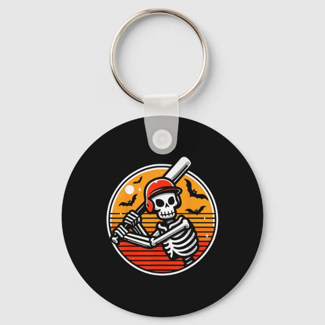 Skeleton Baseball Player Boys Kids Funny Halloween Key Ring (Front)