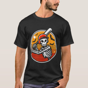 Skeleton Baseball Player Boys Kids Funny Halloween T-Shirt