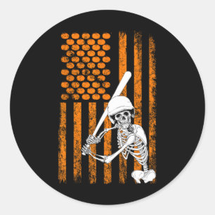 Skeleton Baseball Player Fan Skeleton Halloween Ba Classic Round Sticker