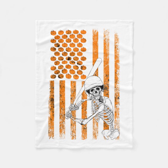 Skeleton Baseball Player Fan Skeleton Halloween Ba Fleece Blanket (Front)