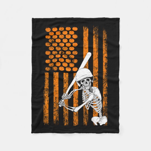 Skeleton Baseball Player Fan Skeleton Halloween Ba Fleece Blanket (Front)