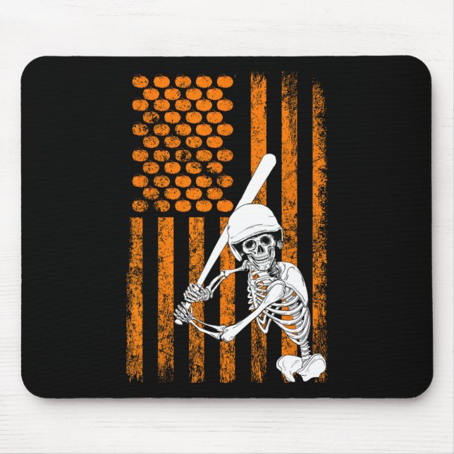 Skeleton Baseball Player Fan Skeleton Halloween Ba Mouse Pad (Front)