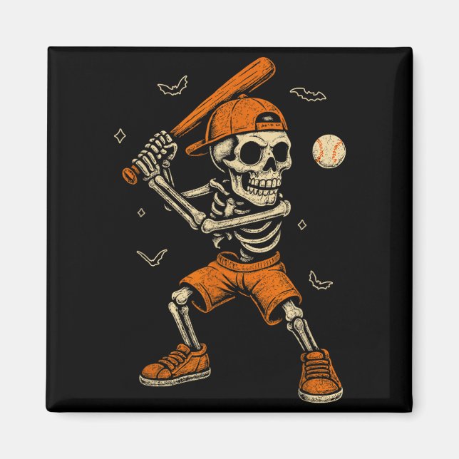 Skeleton Baseball Player Funny Costume Halloween Magnet (Front)