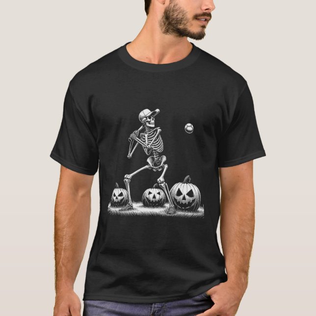 Skeleton Baseball Player Halloween Mens Womens Kid T-Shirt (Front)