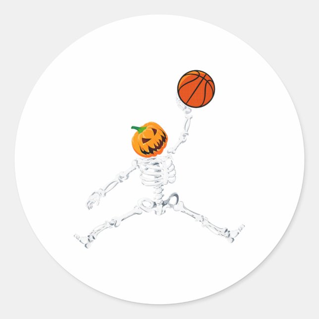 Skeleton Basketball Halloween Pumpkin Slam Dunk  Classic Round Sticker (Front)