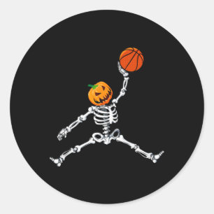 Skeleton Basketball Halloween Pumpkin Slam Dunk Classic Round Sticker