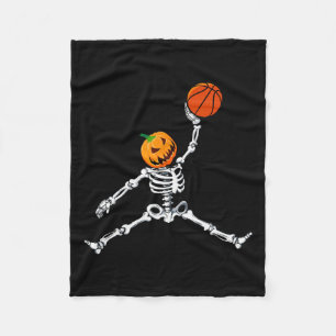 Skeleton Basketball Halloween Pumpkin Slam Dunk  Fleece Blanket