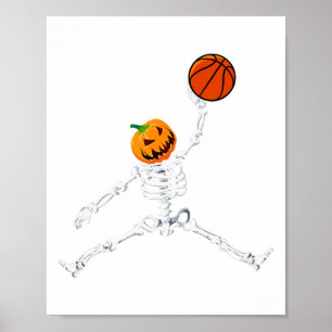 Skeleton Basketball Halloween Pumpkin Slam Dunk  Poster