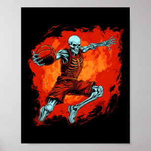 Skeleton Basketball Player Halloween Spooky  Poster