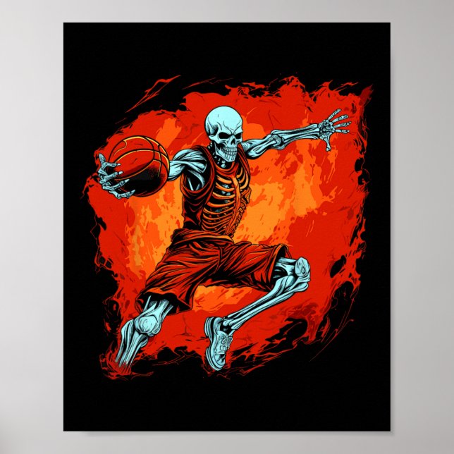 Skeleton Basketball Player Halloween Spooky  Poster (Front)