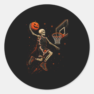 Skeleton basketball player men boys scary for classic round sticker