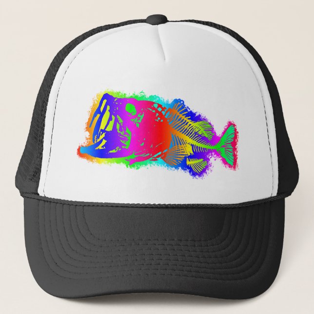 SKELETON BASS Multi-Colour Psychedelic Trucker Hat (Front)