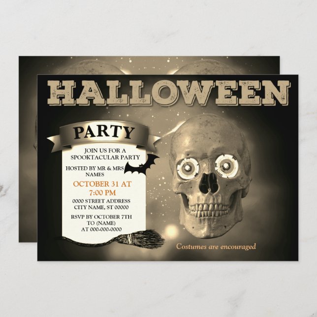 Skeleton Bat Halloween Party Invitation (Front/Back)